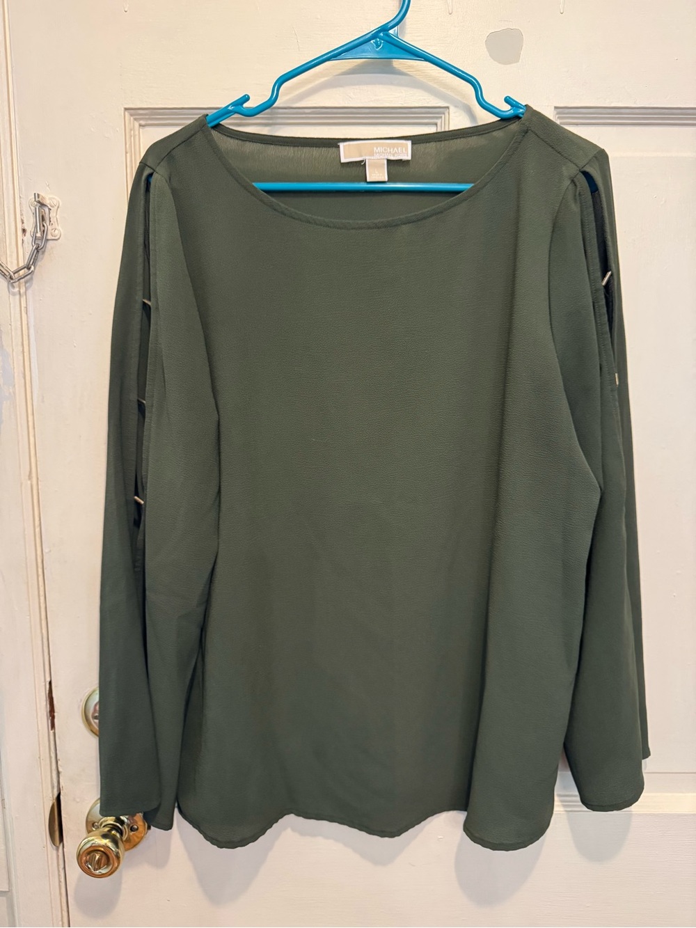 Michael Kors Olive Long-Sleeve Split-Sleeve Top